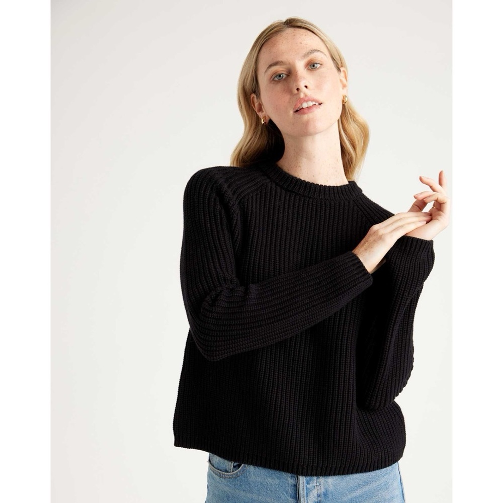 Quince Black Crew Neck Ribbed Sweater